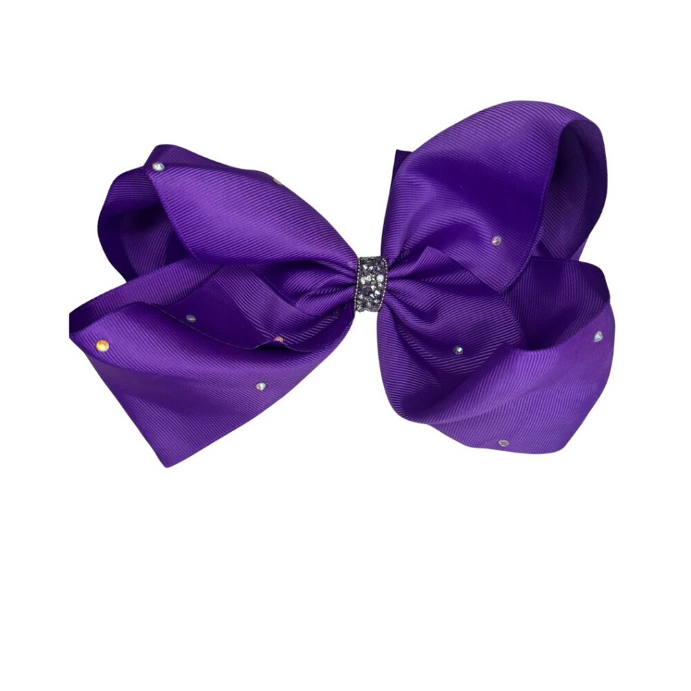 Glam Purple Hair Bow with Rhinestone Center and Crystal Accents